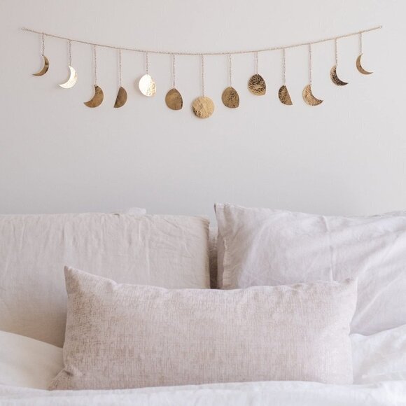 Moon Phase Wall Hanging, Handmade Hammered - Gold Garland